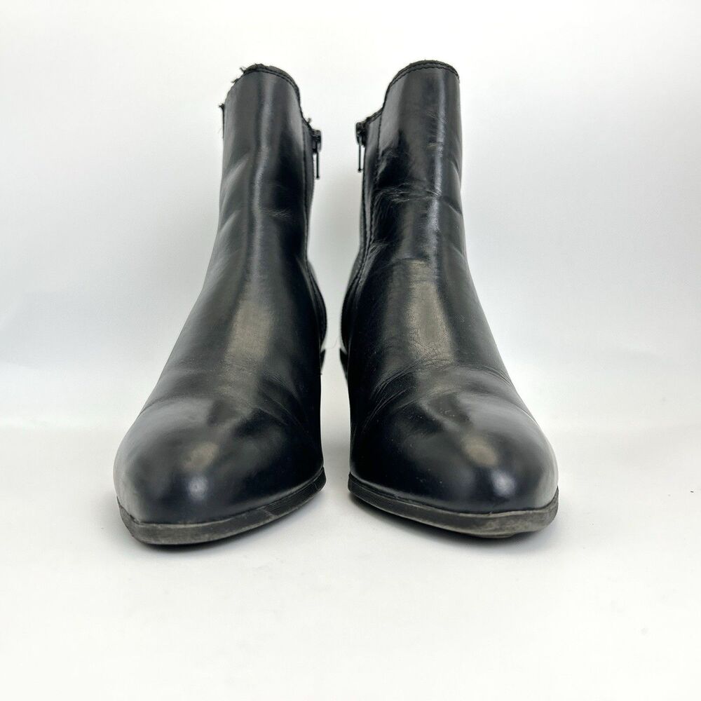 Frye Sandra Ankle Boots Womens 8 Black Leather Stretch Pull On Block Heel Bootie - Picture 4 of 7